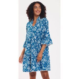 MODAPOSA 3/4 Frill Sleeve Knee Length Dress in Sealife  Women’s Medium Cotton